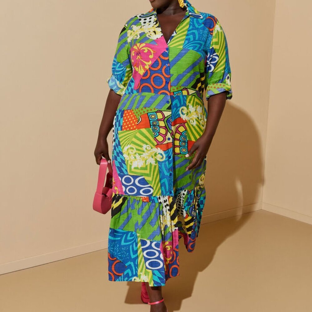 Abstract Print Midaxi Dress